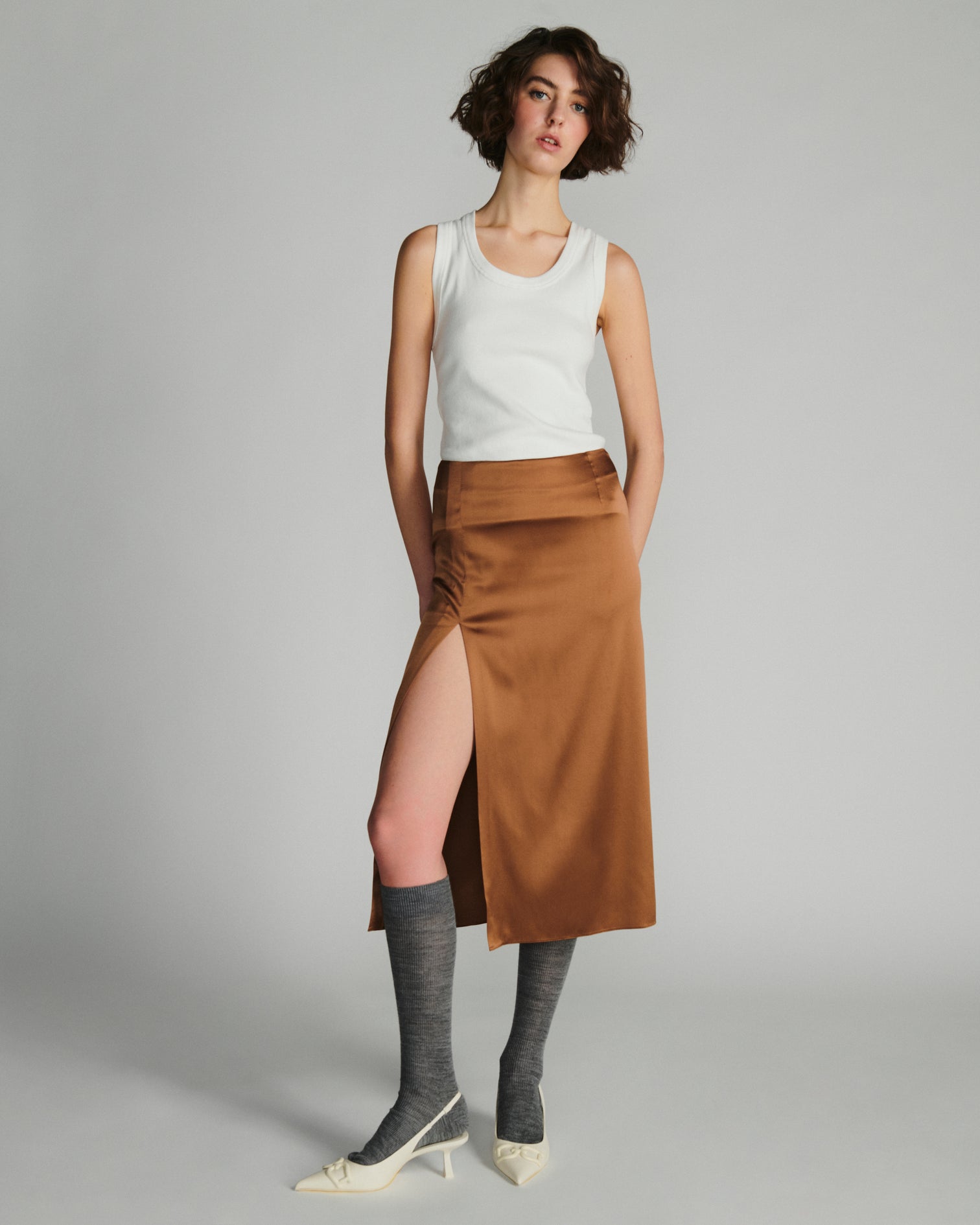 0035 Silk Skirt Brown