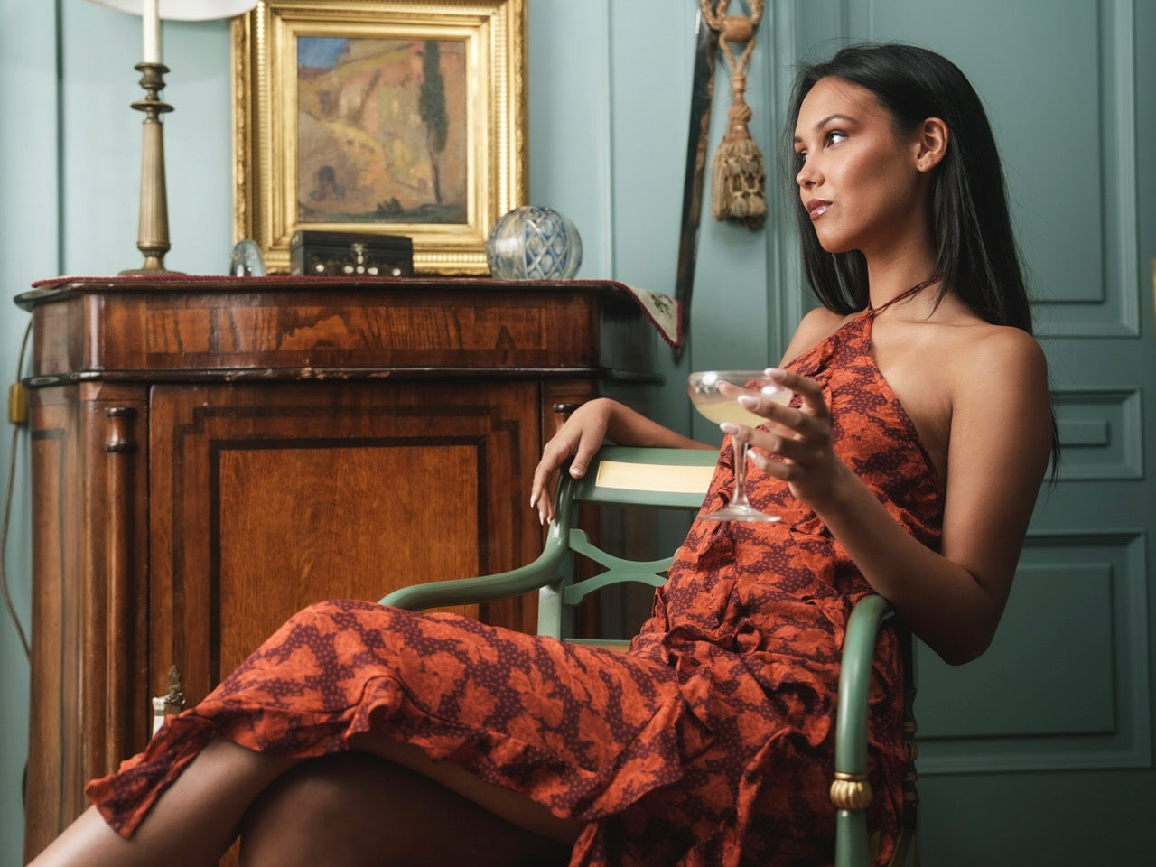 Vestido Halter Alba Flor Tabaco