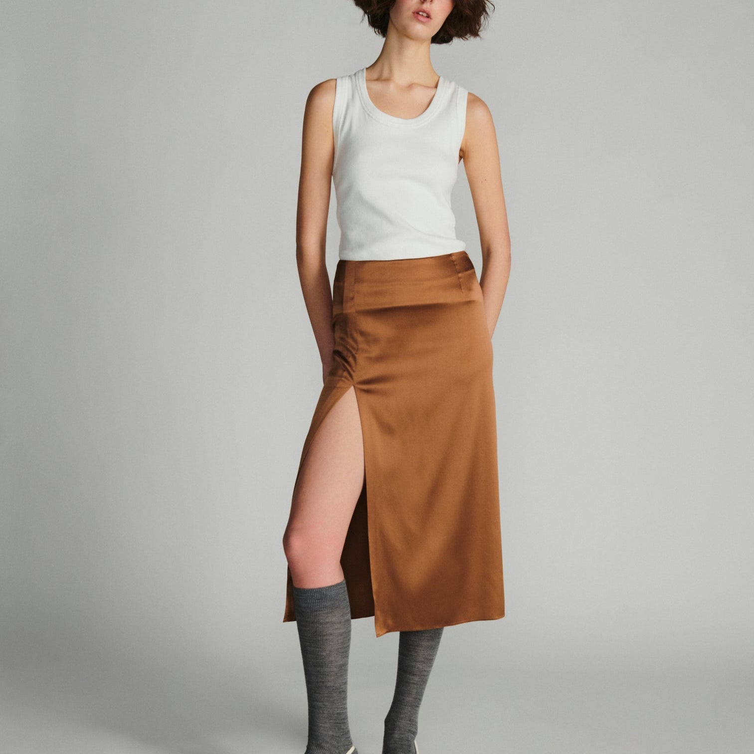 0035 Silk Skirt Brown