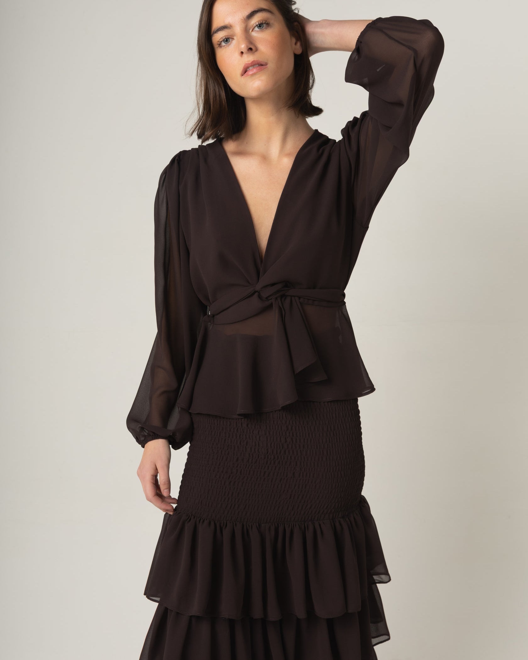 Blusa Gasa Carmen Café