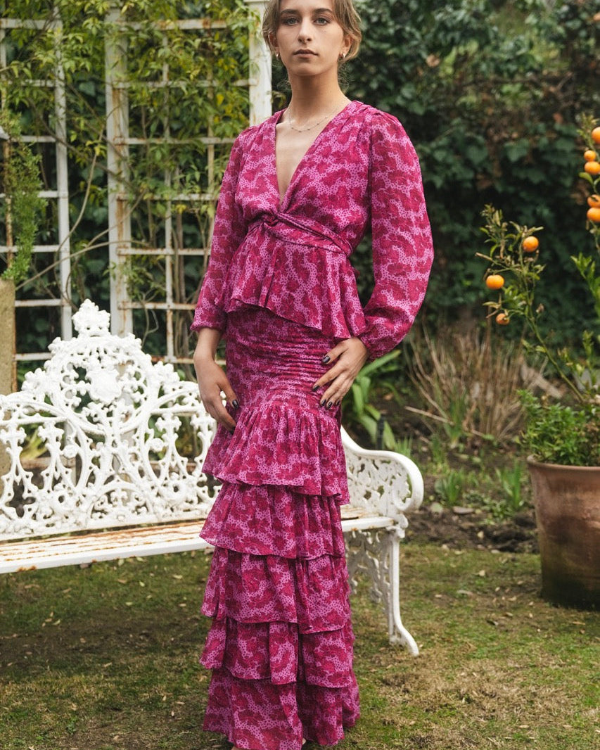 Blusa Gasa Carmen Flor Magenta