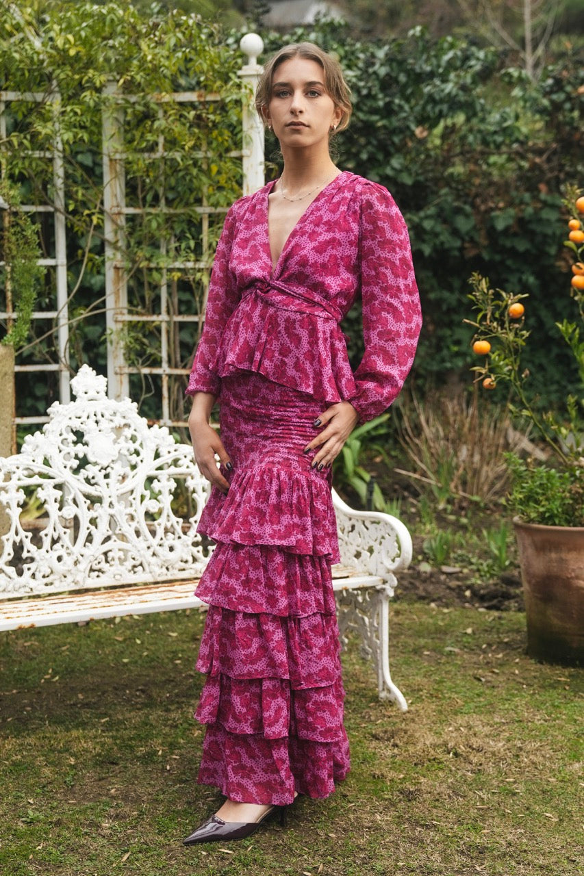 Blusa Gasa Carmen Flor Magenta