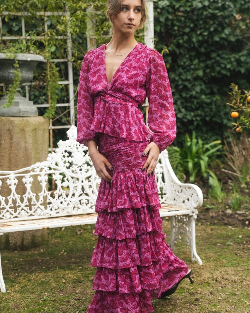 Blusa Gasa Carmen Flor Magenta