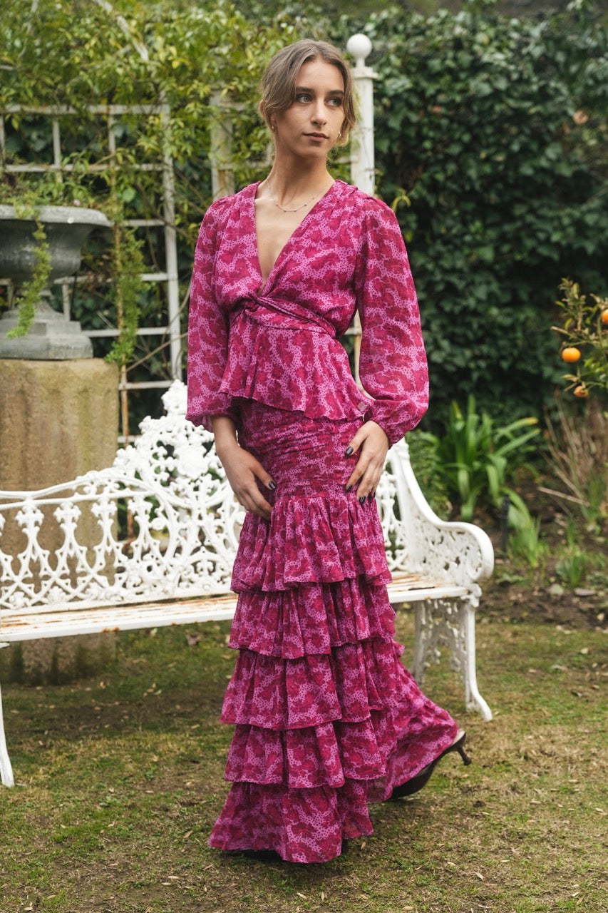 Blusa Gasa Carmen Flor Magenta