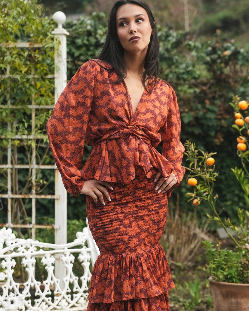 Blusa Gasa Carmen Flor Tabaco