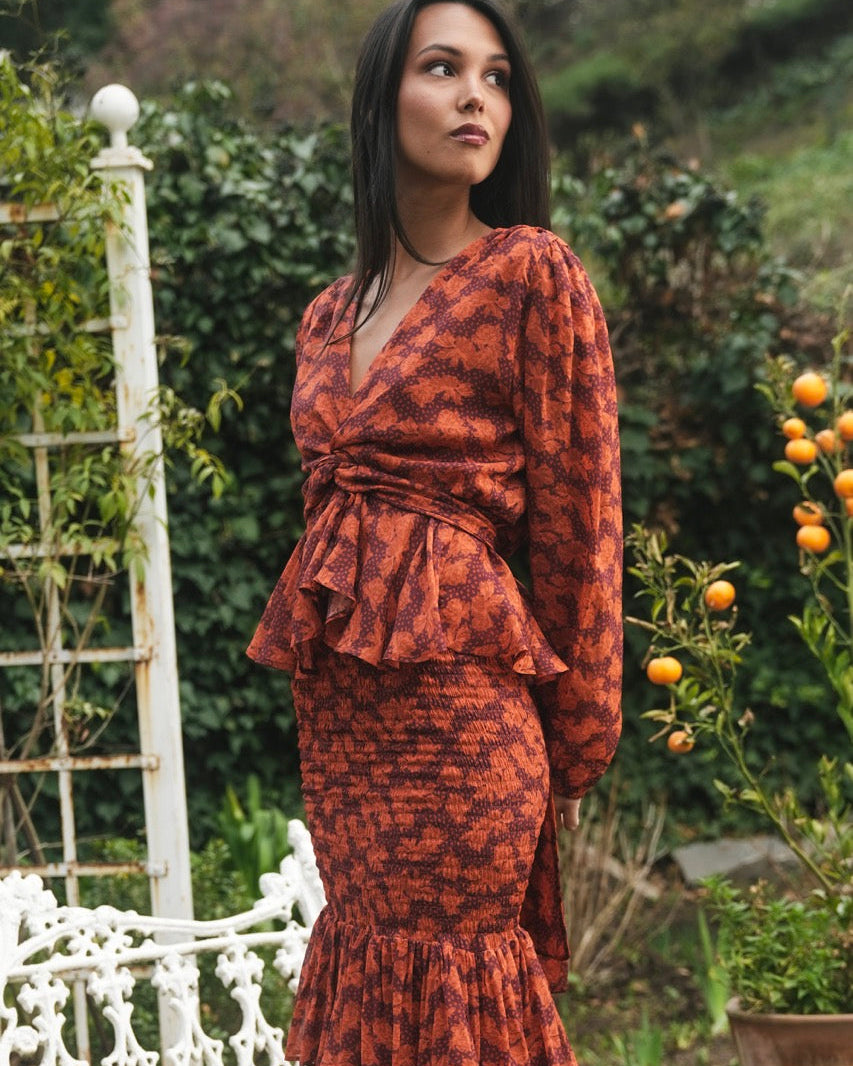 Blusa Gasa Carmen Flor Tabaco