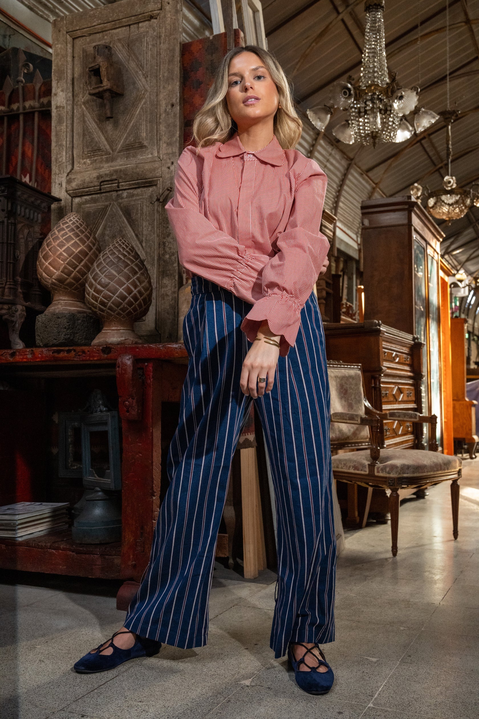 Blusa Dominga Blanco y Rojo Listado