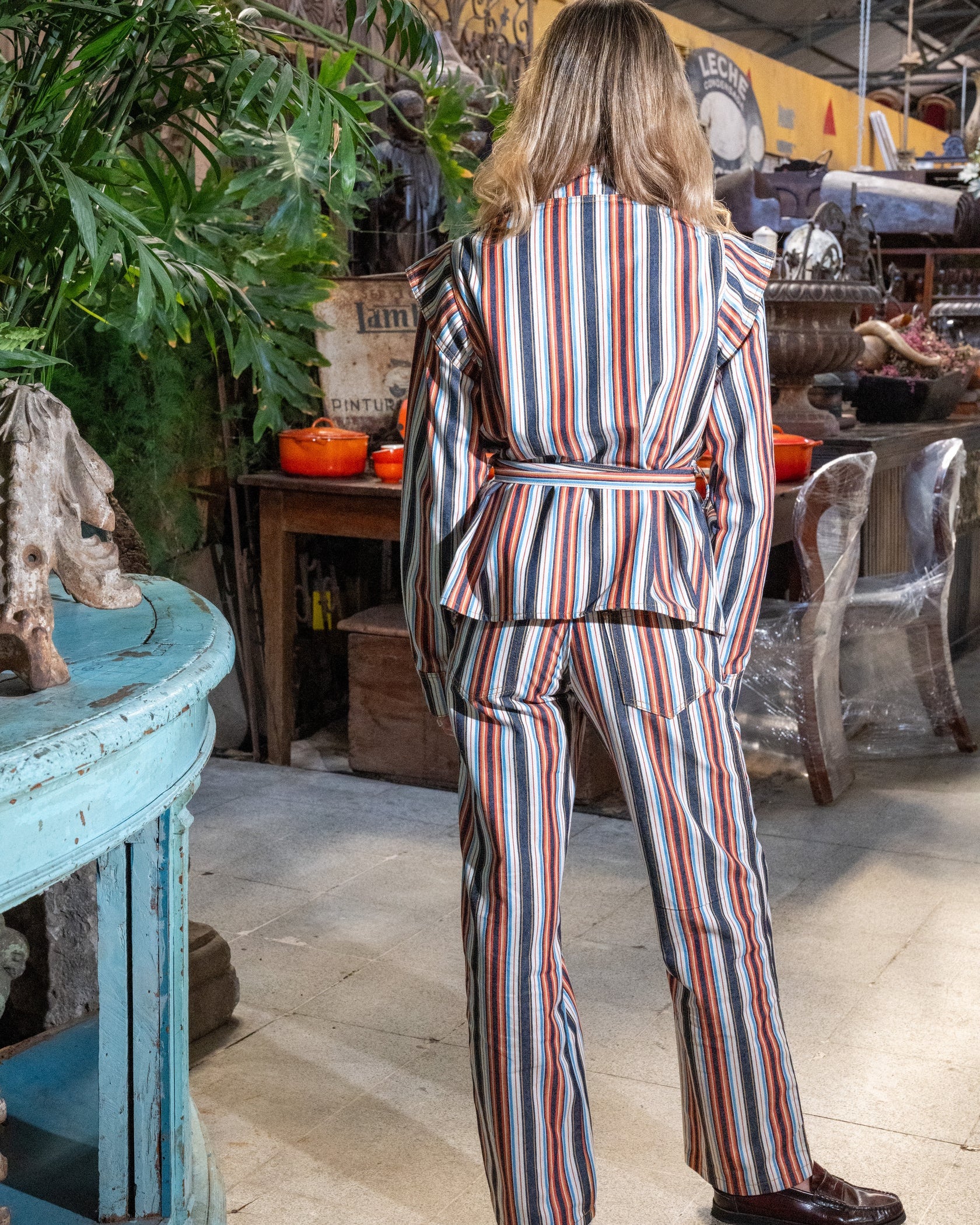 Pantalón Mezclilla Listado Naranjo