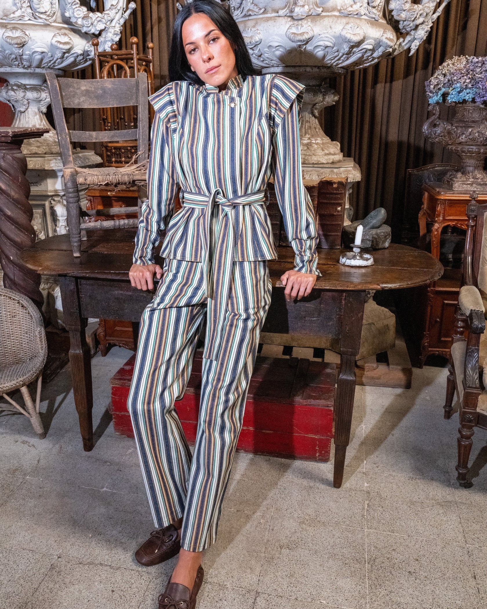 Chaqueta Mezclilla Listado Verde