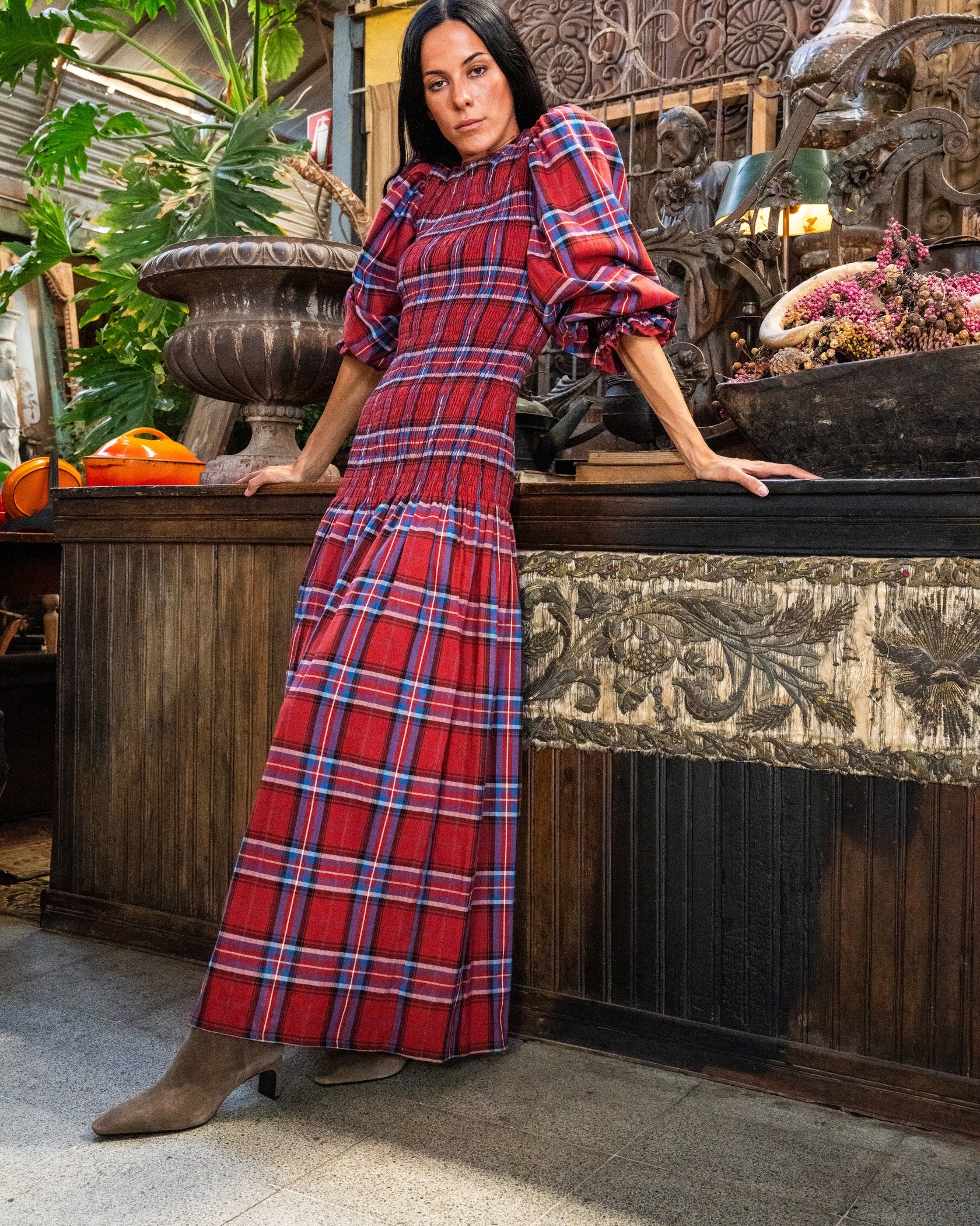 Vestido Largo Panal Tartan