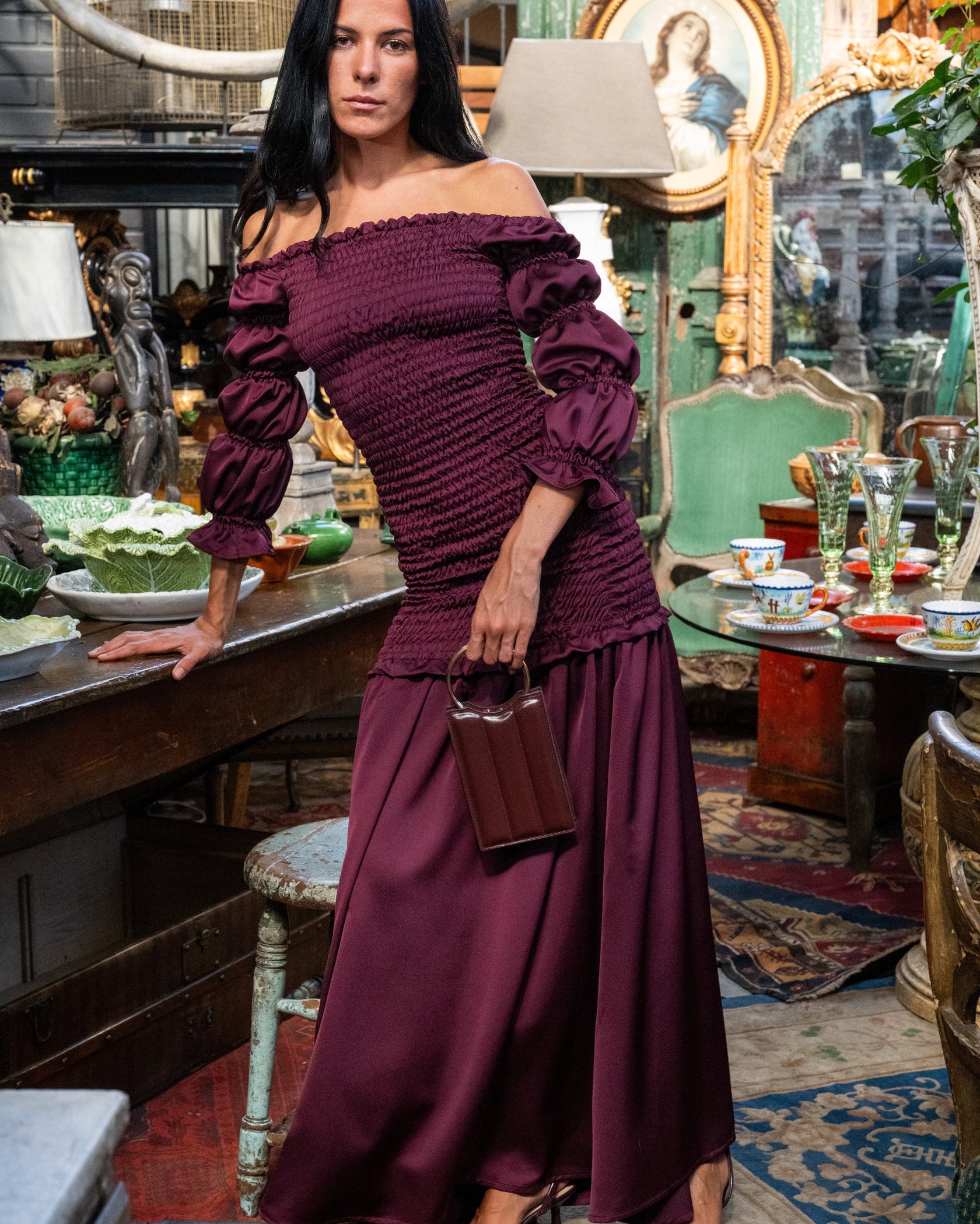 Vestido Panal Bardot Borgoño