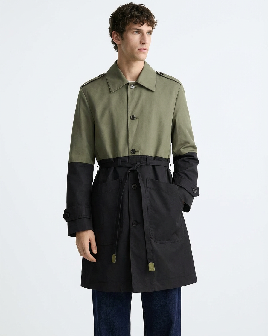 Abrigo Bicolor Con Lazo