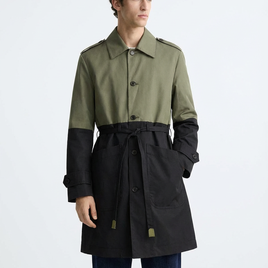 Abrigo Bicolor Con Lazo