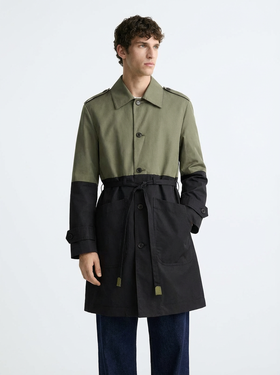 Abrigo Bicolor Con Lazo