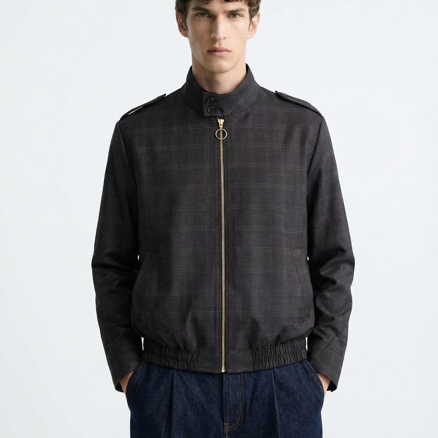 Bomber Gris Cuadros Textura Liviana