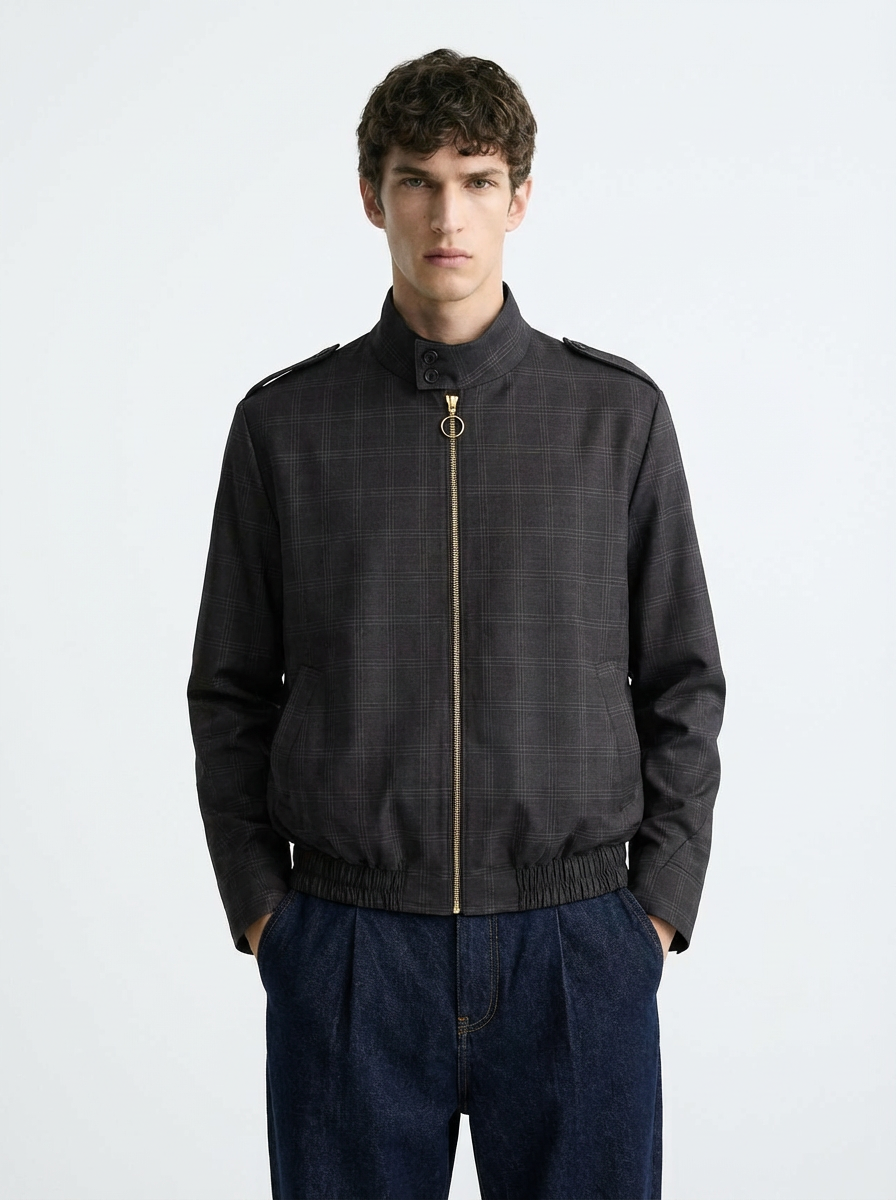 Bomber Gris Cuadros Textura Liviana