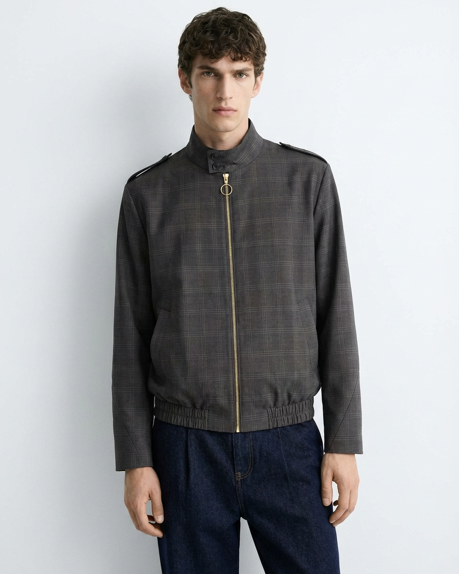 Bomber Gris Cuadros Textura Liviana