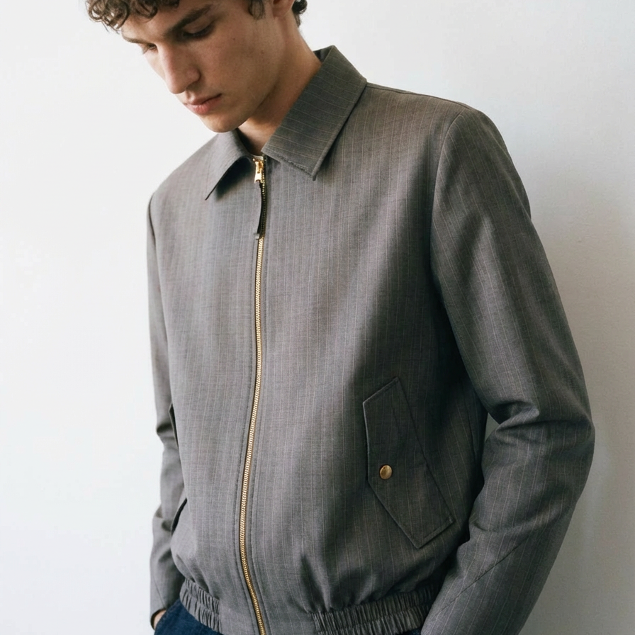 Bomber Gris Verde Textura Liviana