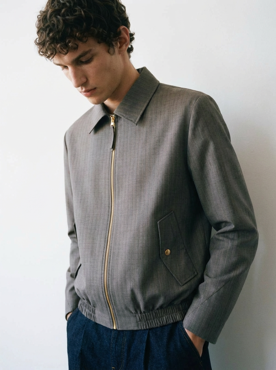 Bomber Gris Verde Textura Liviana