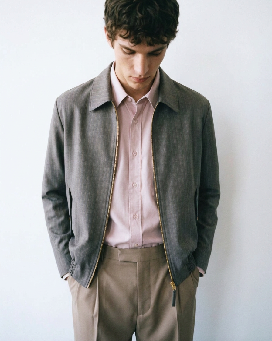 Bomber Gris Verde Textura Liviana