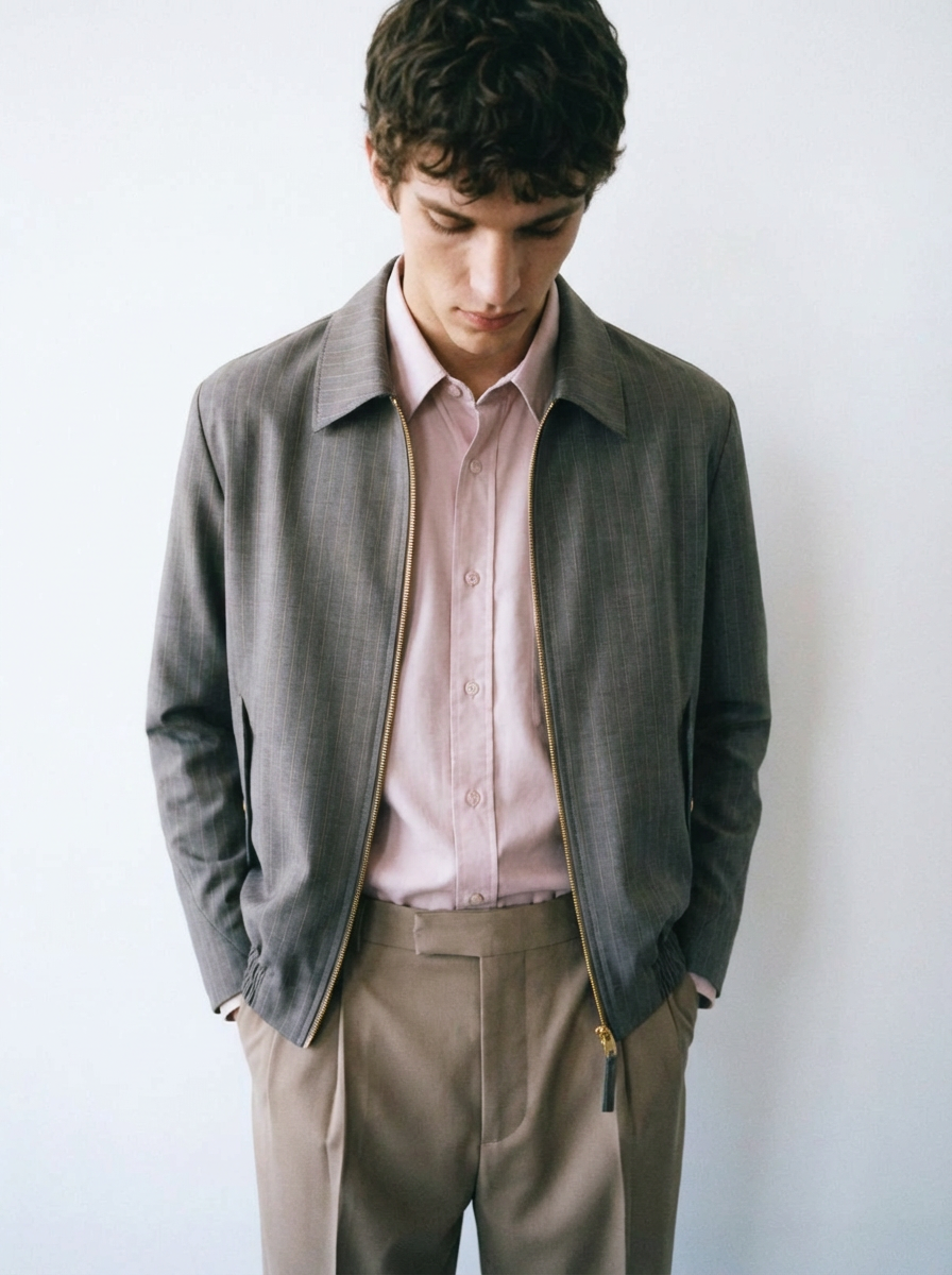 Bomber Gris Verde Textura Liviana