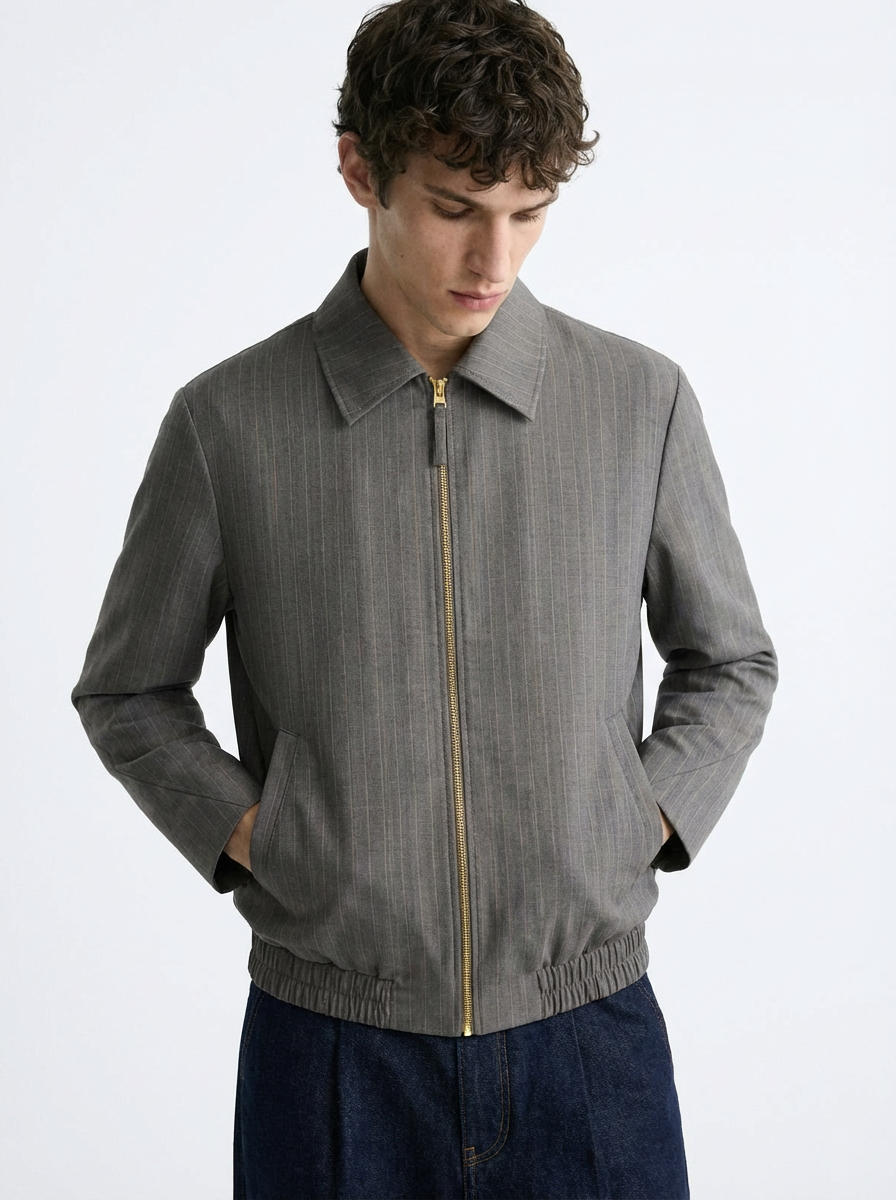 Bomber Gris Verde Textura Liviana