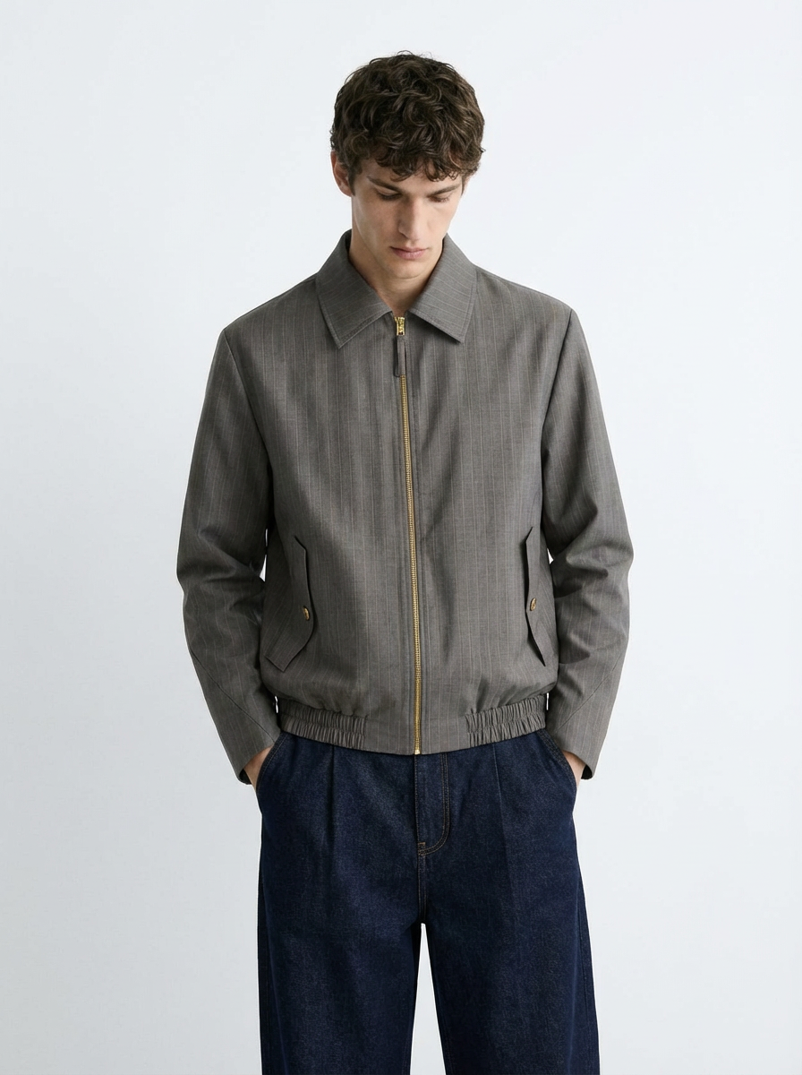 Bomber Gris Verde Textura Liviana