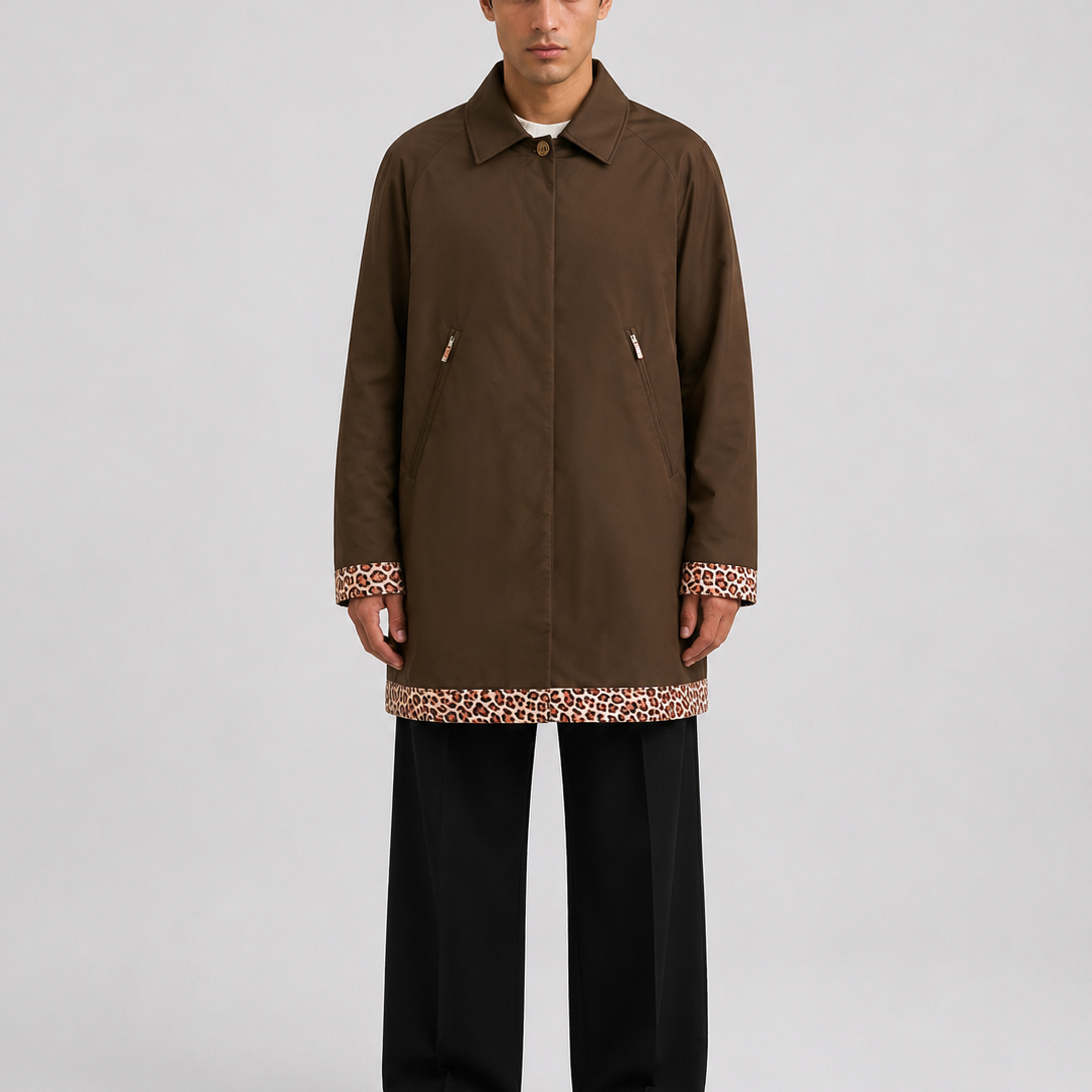 Trench Campana Verde 100% Poliester Aplicación Cuero Animal Print