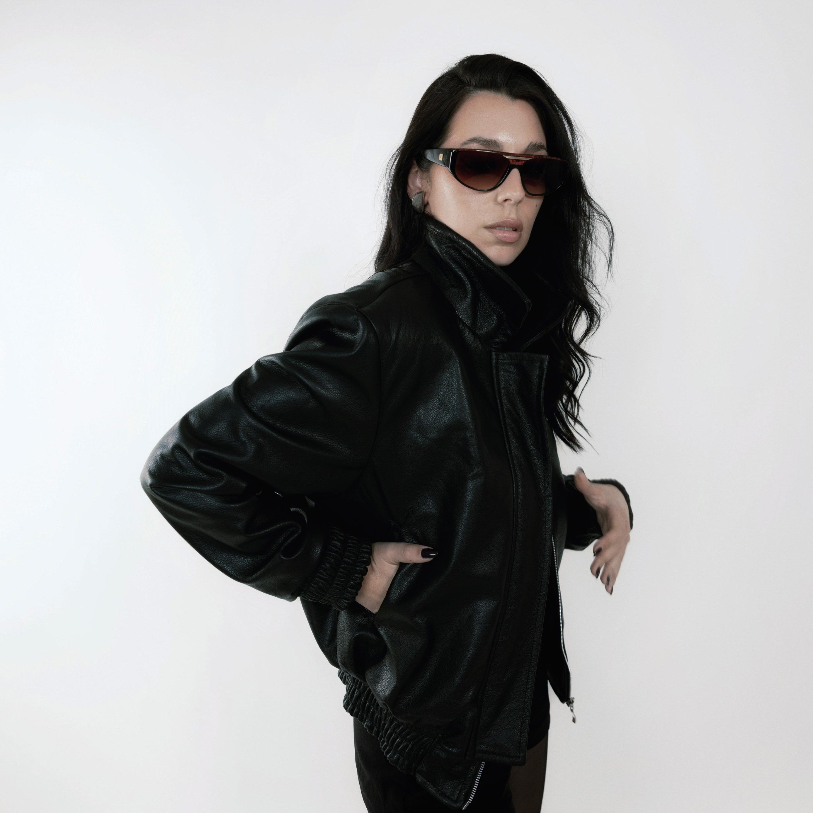 Leather Bomber Jacket Negro