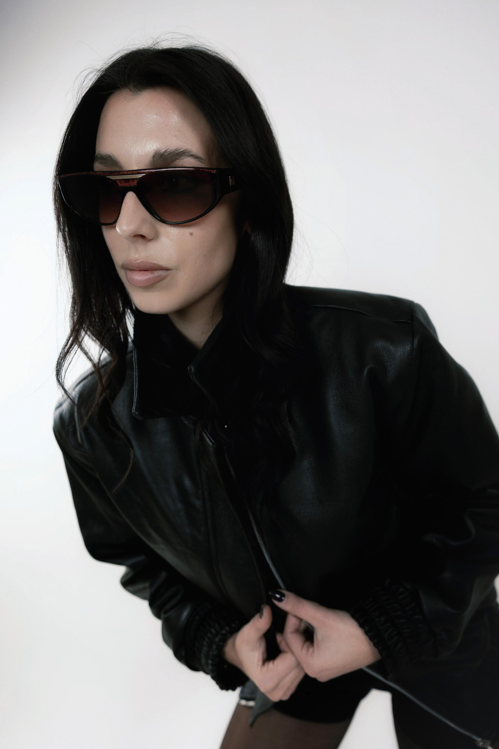 Leather Bomber Jacket Negro