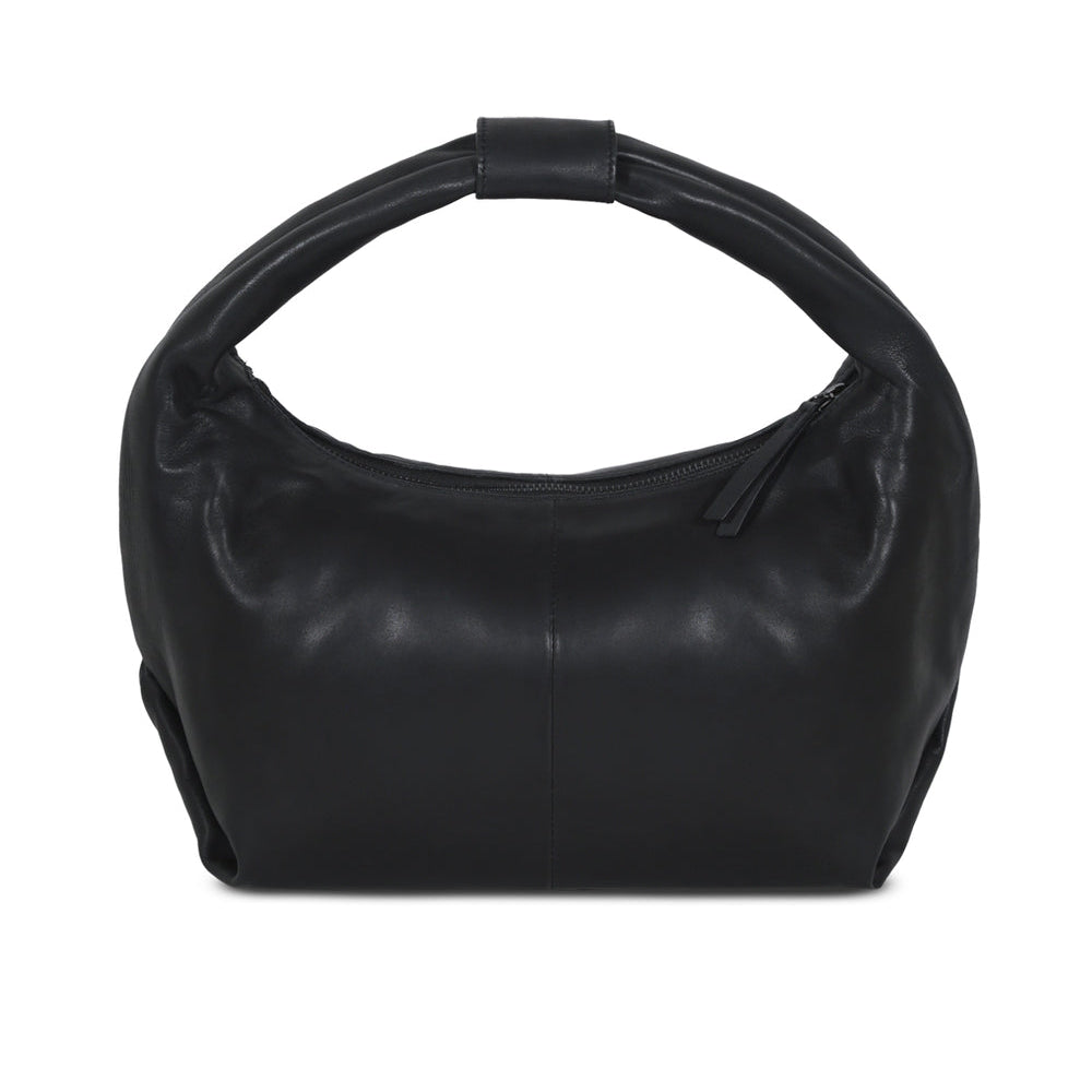 Round Hobo Black Leather Bag