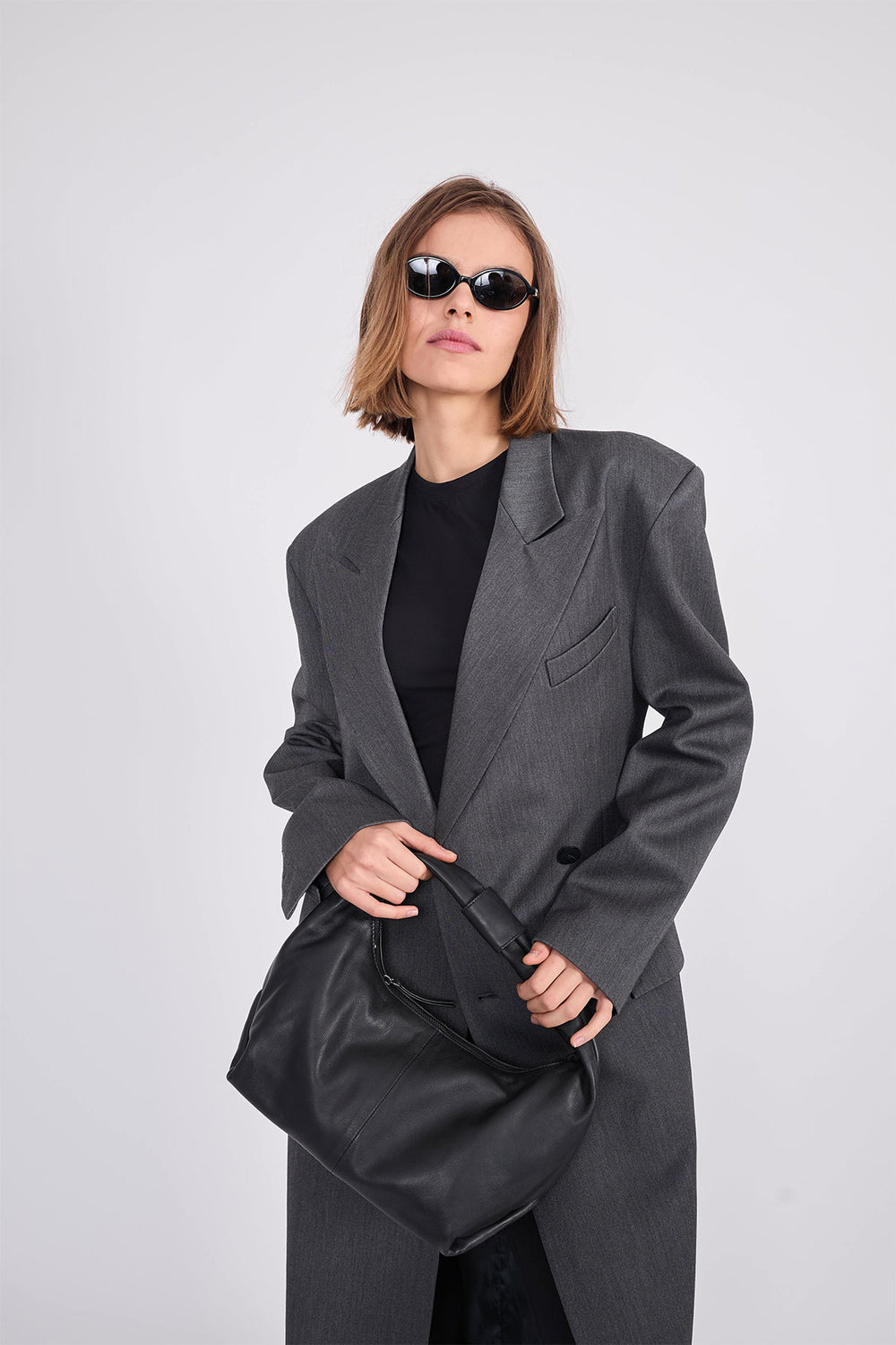 Round Hobo Black Leather Bag