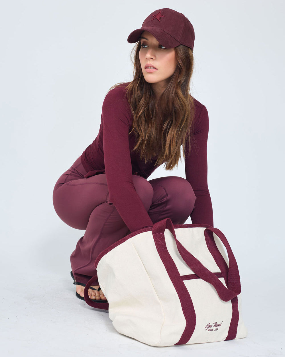 New Canvas Strap Tote Bag Burgundy