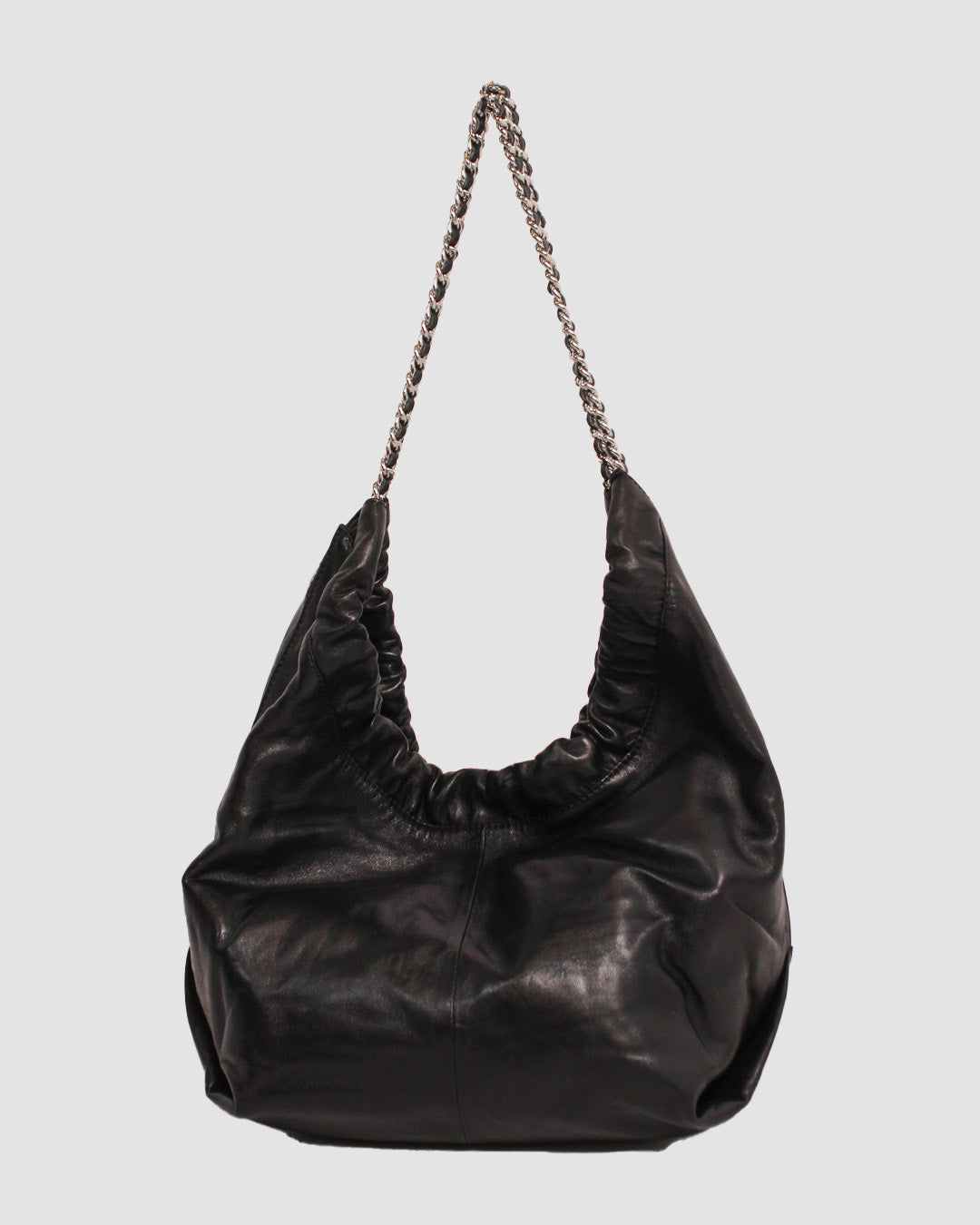 Silver Chain Black Scrunchie Bag