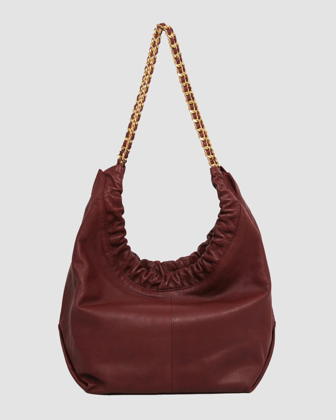 Gold Chain Burgundy Scrunchie Bag