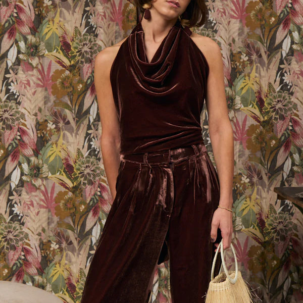 Top Halter Terciopelo Café