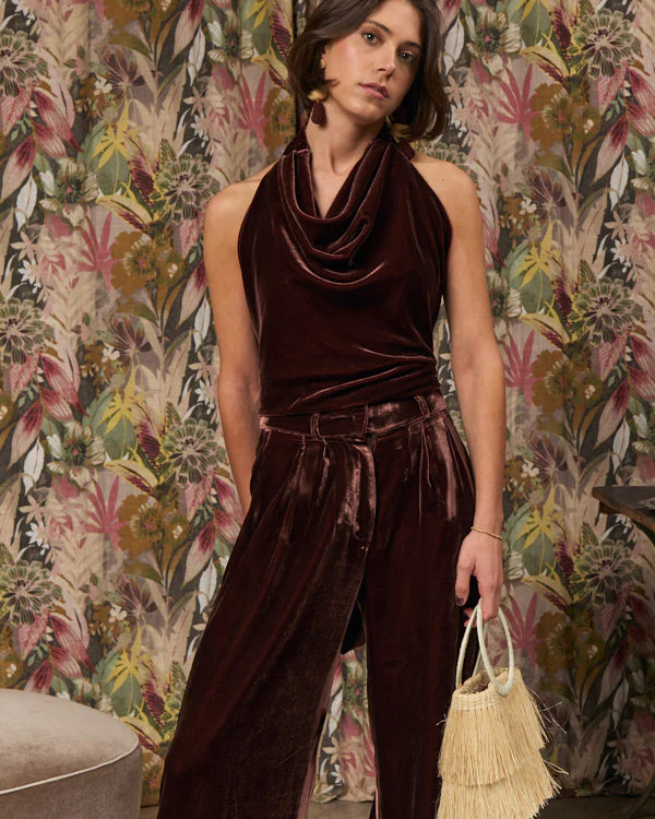 Top Halter Terciopelo Café