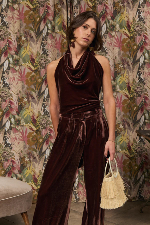 Top Halter Terciopelo Café