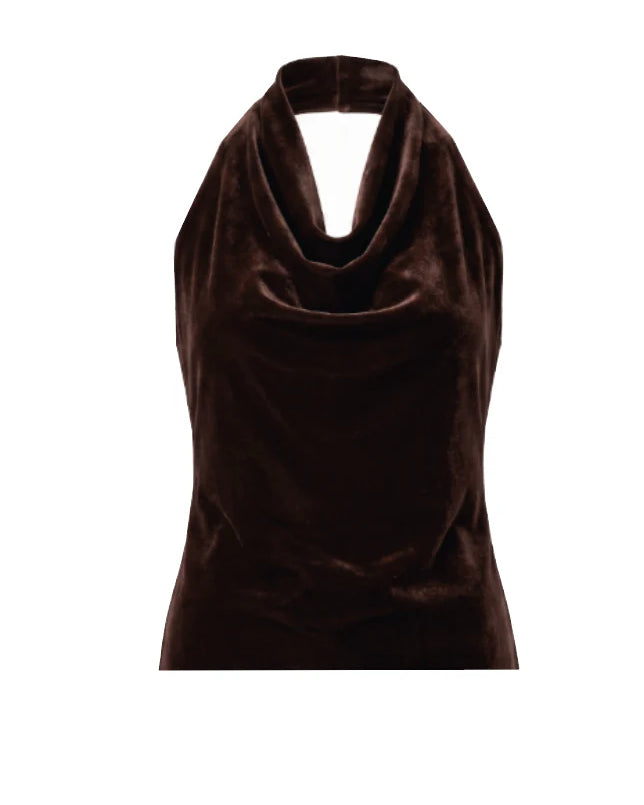 Top Halter Terciopelo Café