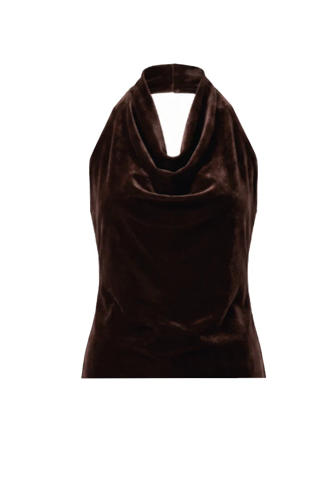 Top Halter Terciopelo Café