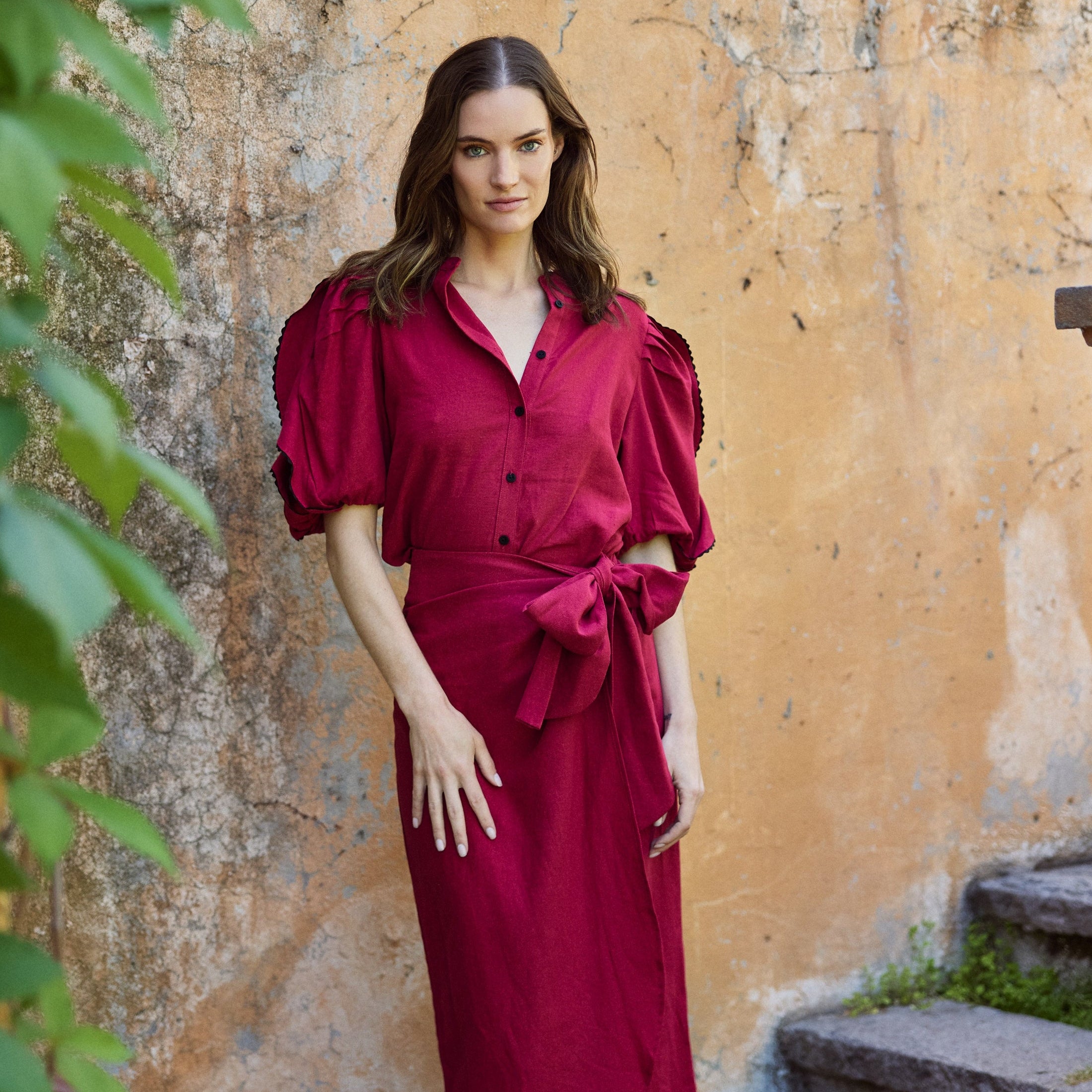 Blusa Leticia Lino Burdeo