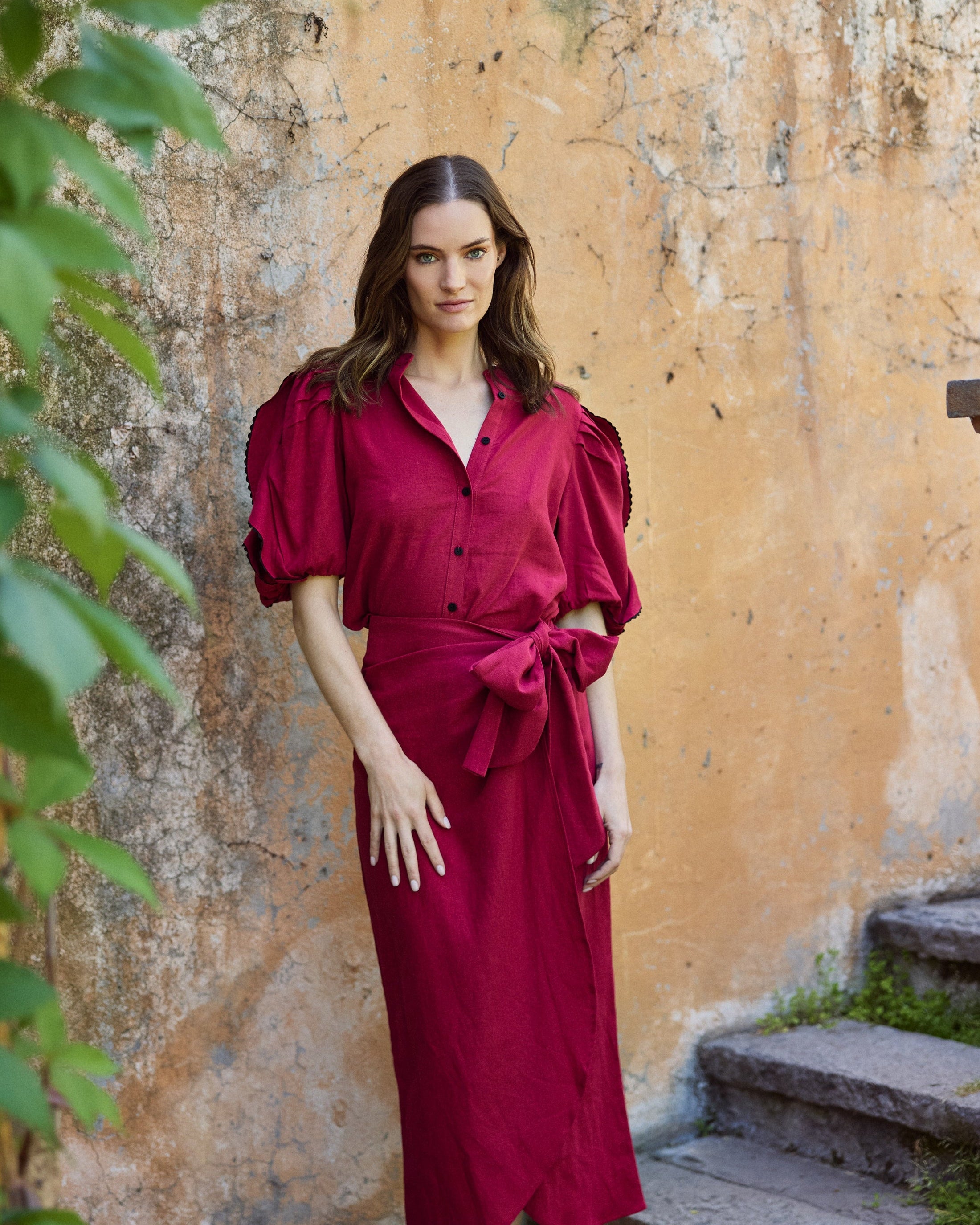 Blusa Leticia Lino Burdeo