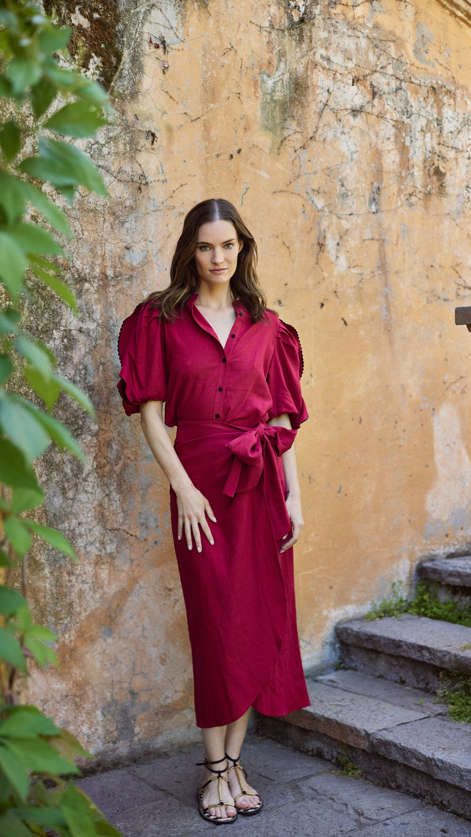 Blusa Leticia Lino Burdeo