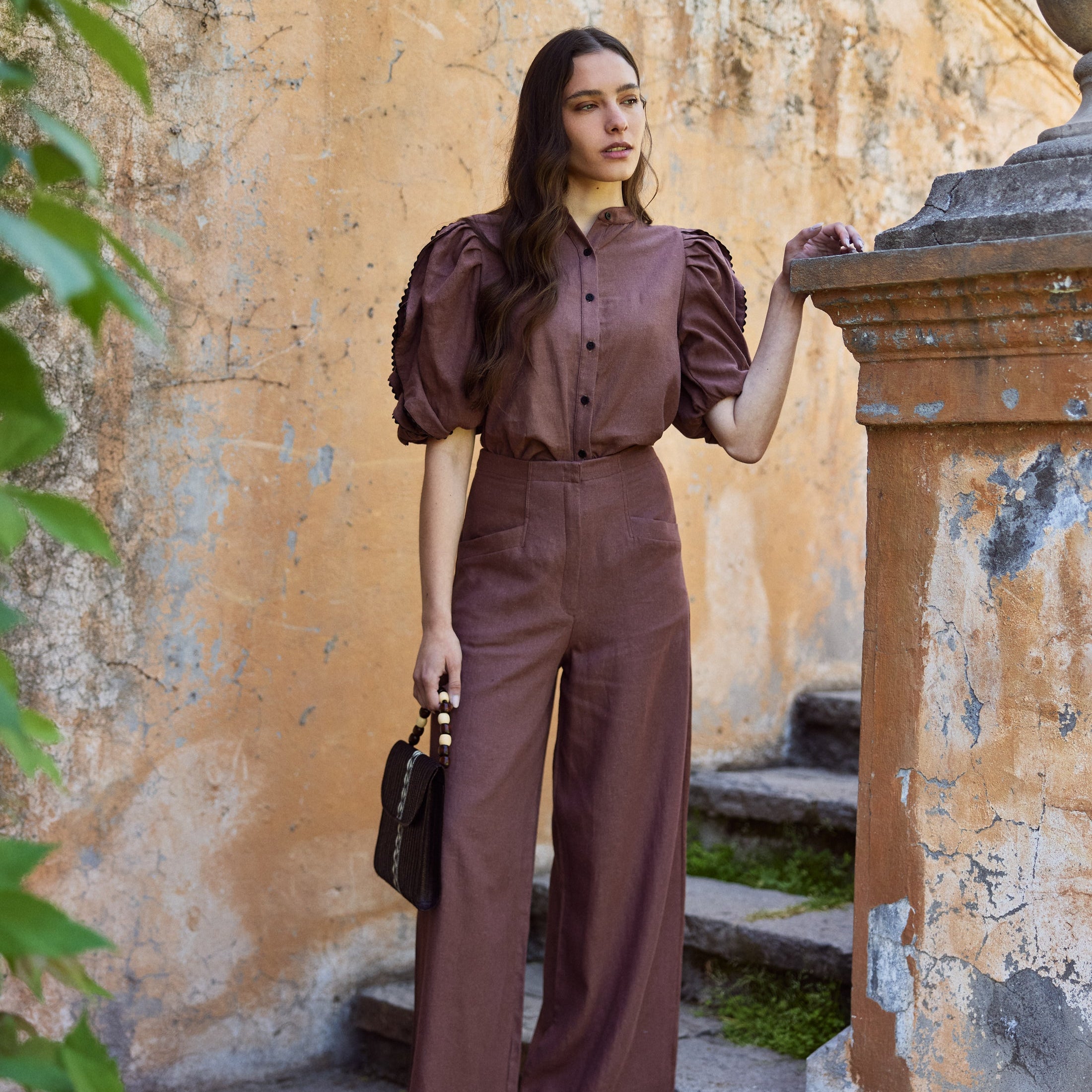 Pantalón Lourdes Lino Chocolate