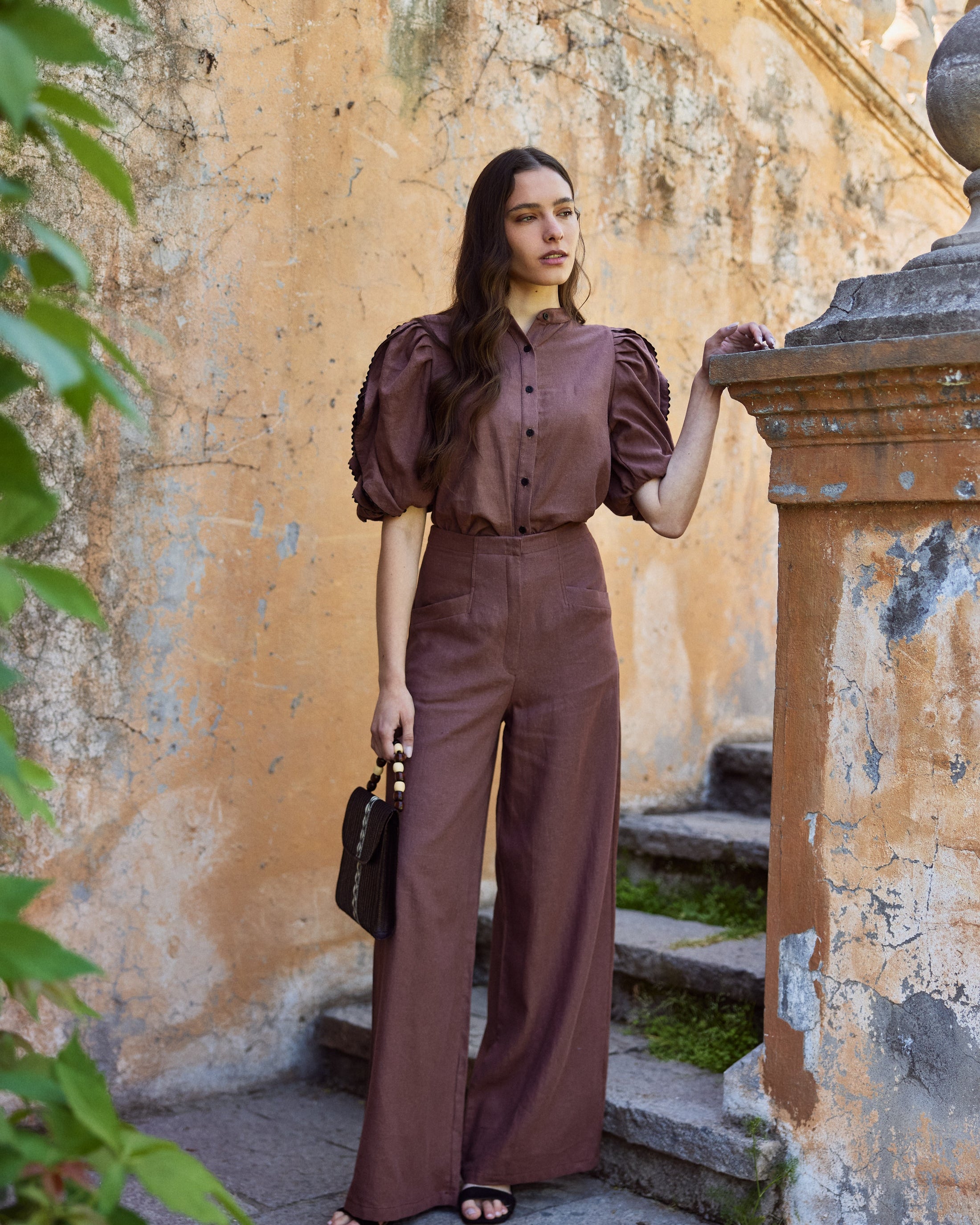 Pantalón Lourdes Lino Chocolate