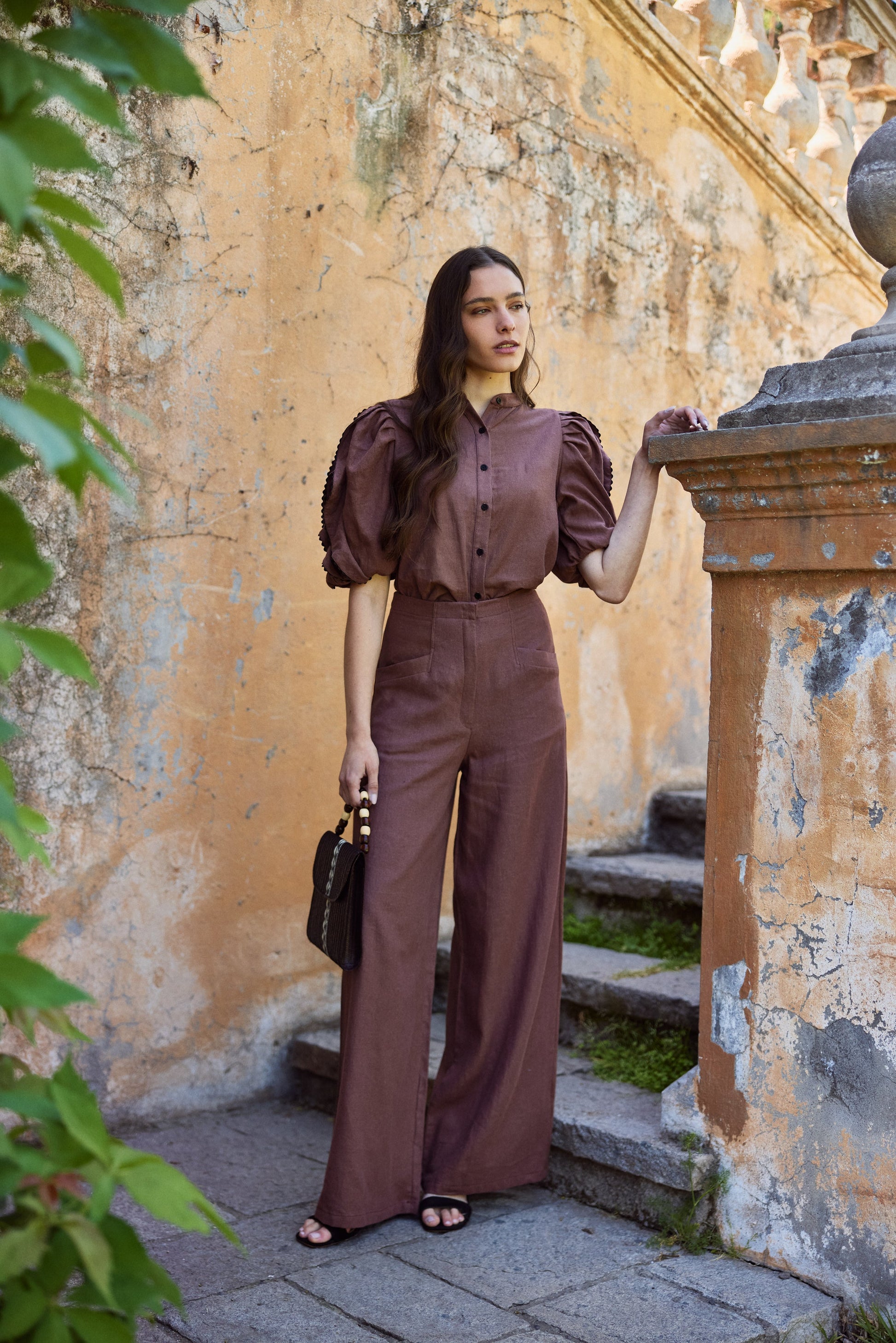 Pantalón Lourdes Lino Chocolate