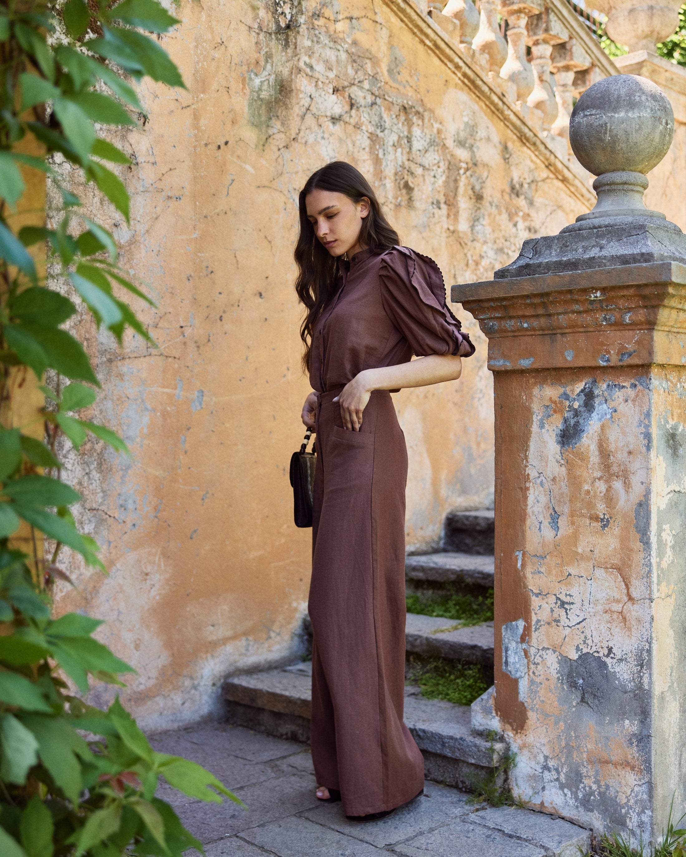 Pantalón Lourdes Lino Chocolate