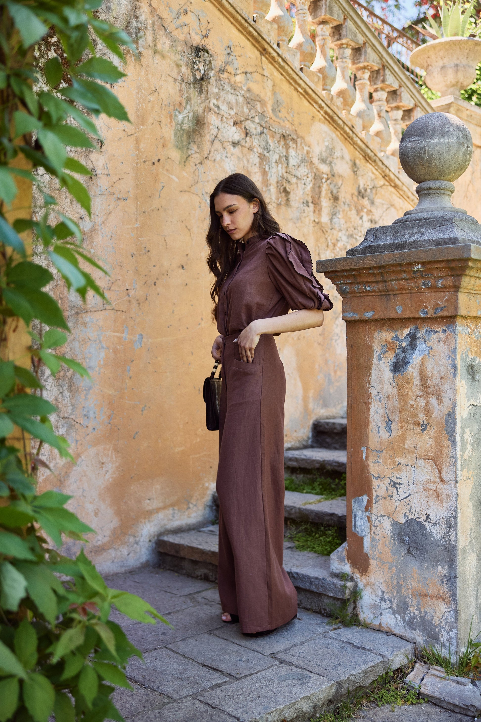 Pantalón Lourdes Lino Chocolate