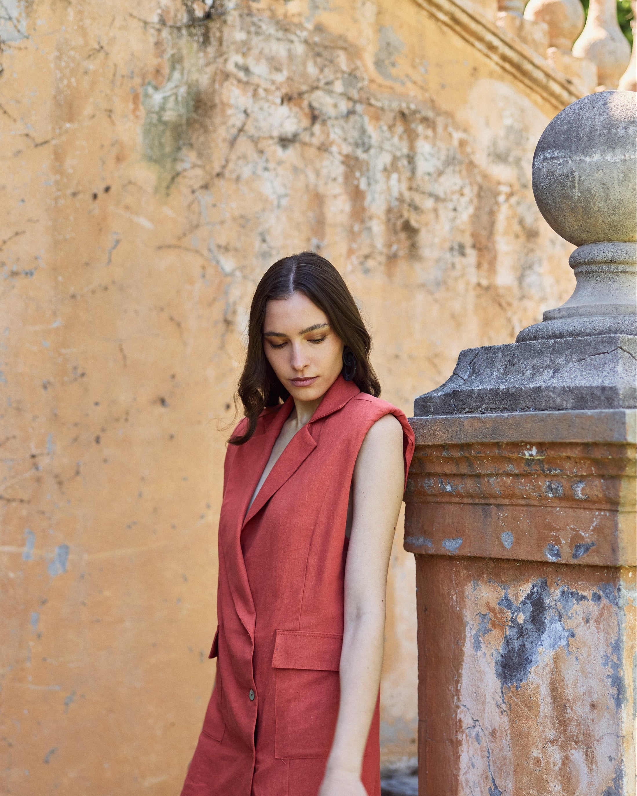 Vestido Renata Lino Terracota