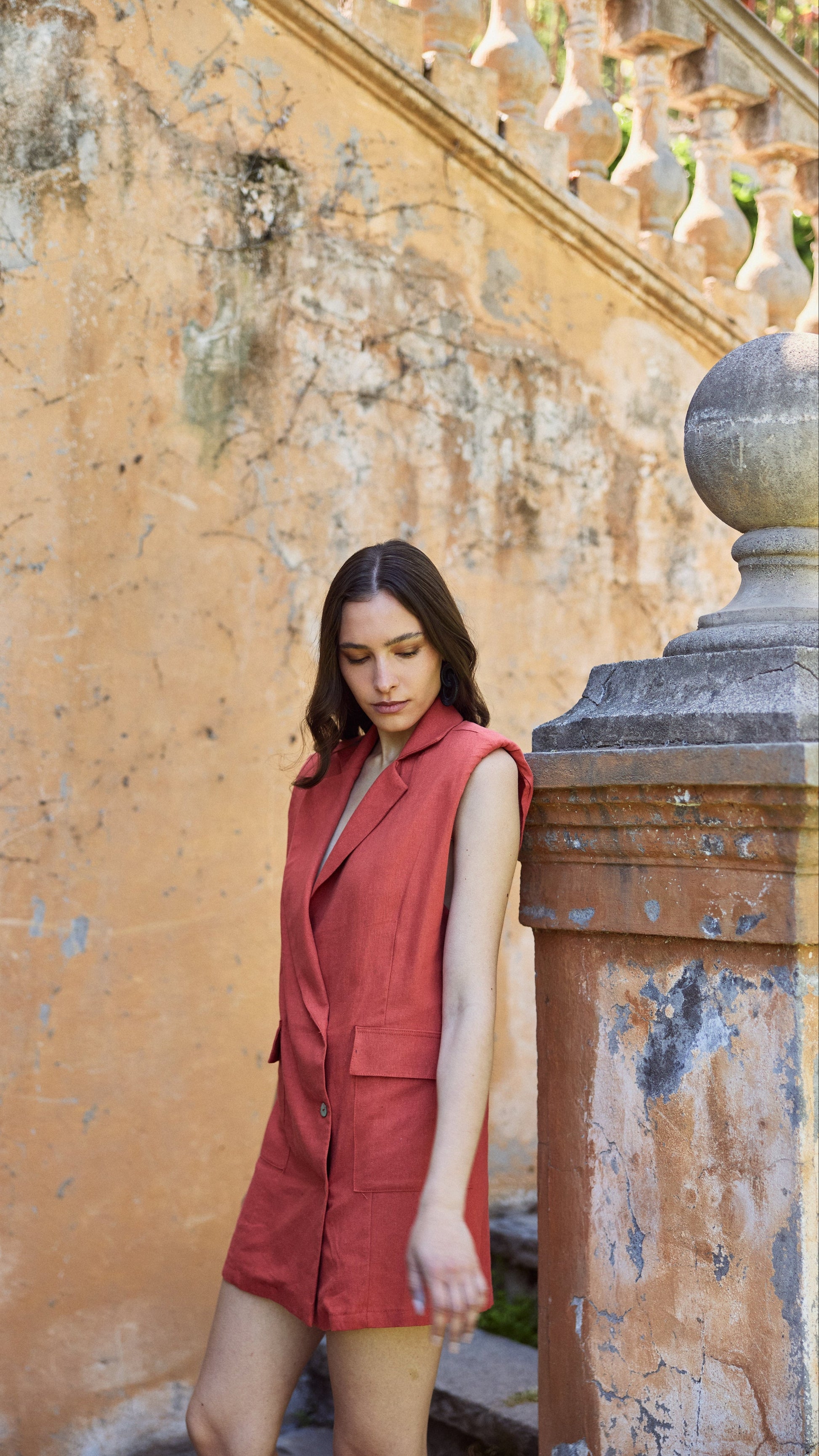 Vestido Renata Lino Terracota